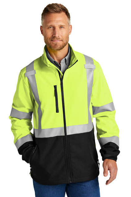 CornerStone® ANSI 107 Class 3 Soft Shell Jacket (Black logo on left sleeve)