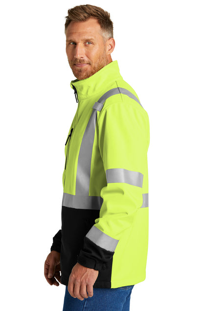CornerStone® ANSI 107 Class 3 Soft Shell Jacket (Black logo on left sleeve)