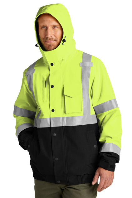 CornerStone® ANSI 107 Class 3 Waterproof Insulated Ripstop Bomber Jacket (Black logo on left sleeve)