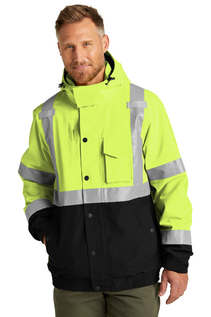 CornerStone® ANSI 107 Class 3 Waterproof Insulated Ripstop Bomber Jacket (Black logo on left sleeve)