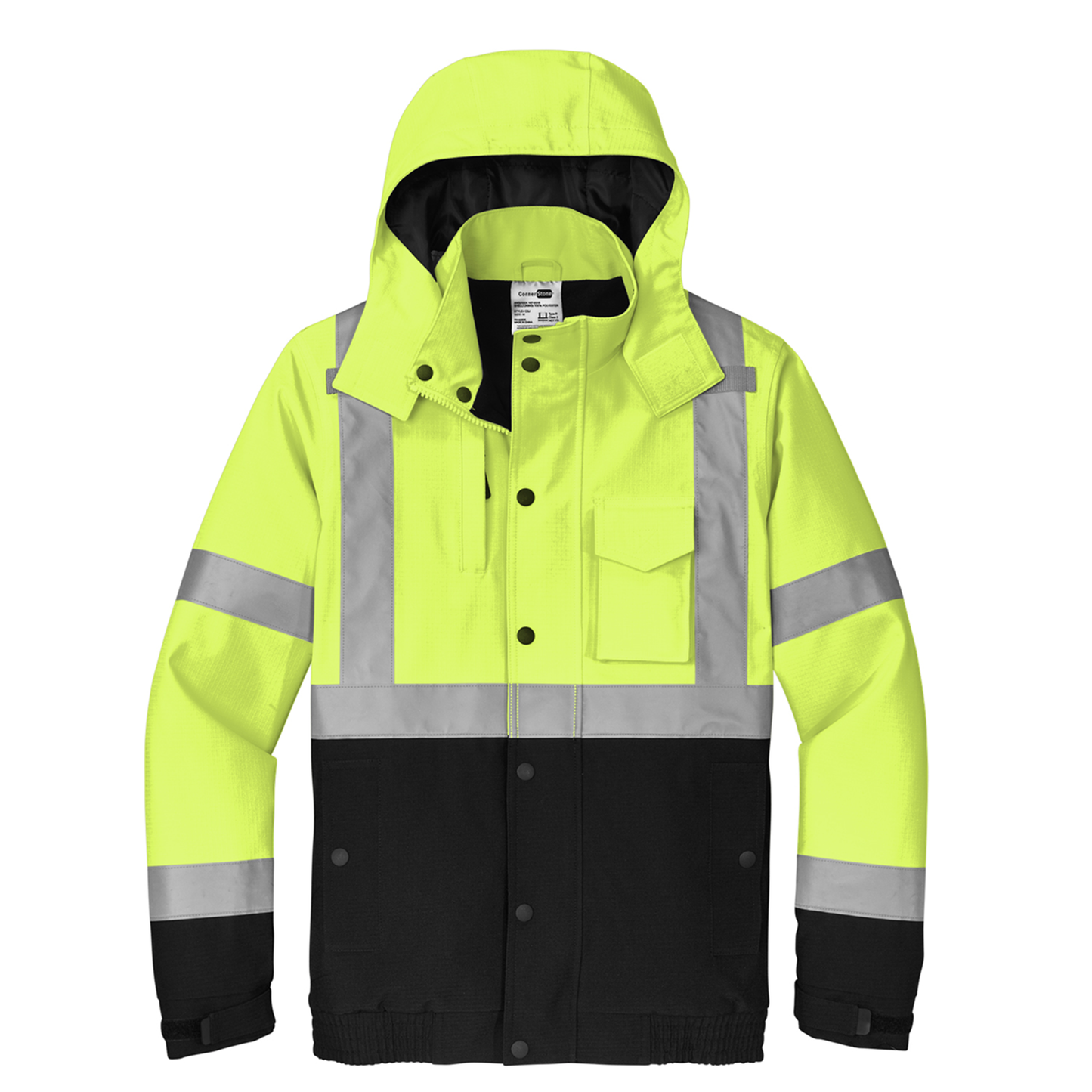 CornerStone® ANSI 107 Class 3 Waterproof Insulated Ripstop Bomber Jacket (Black logo on left sleeve)