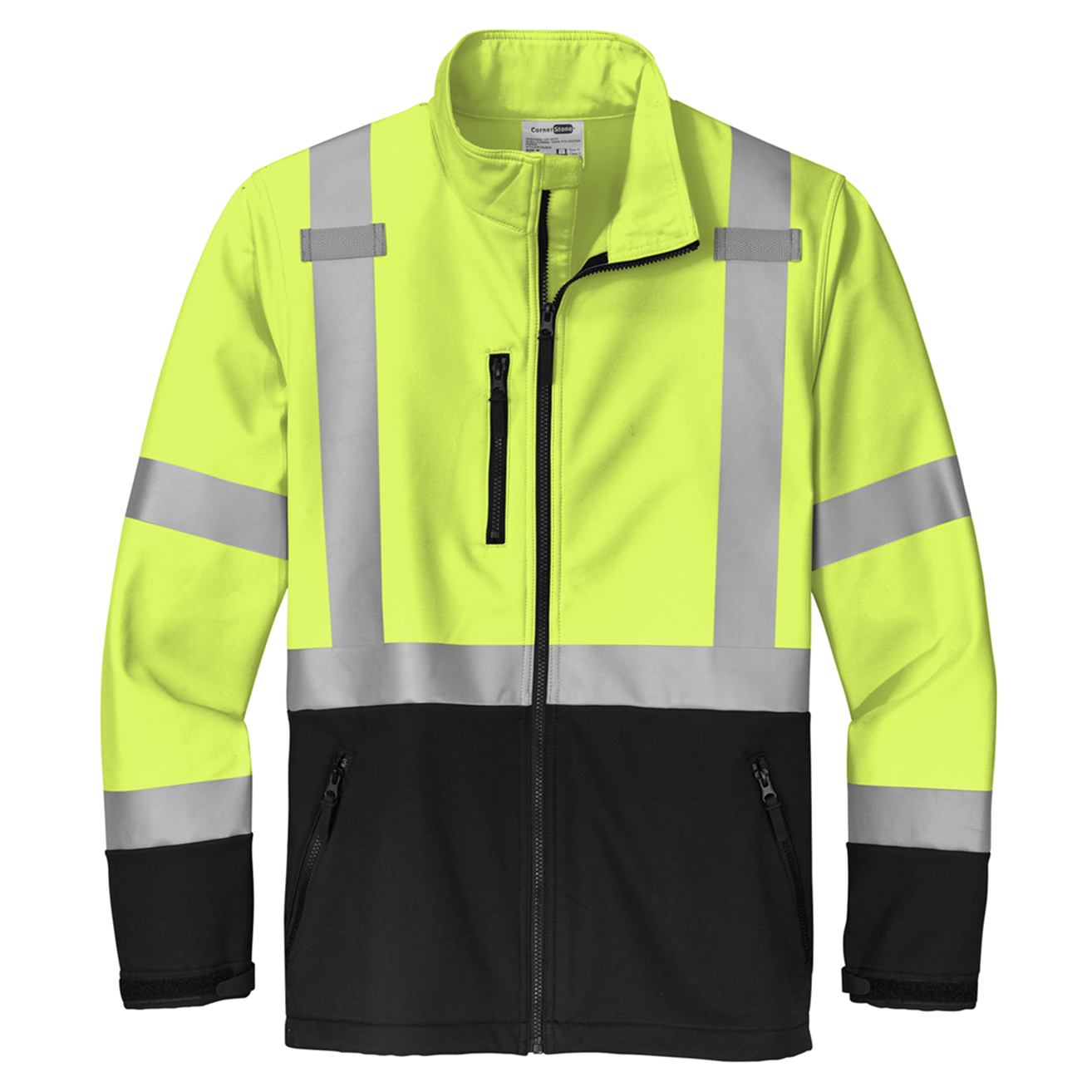 CornerStone® ANSI 107 Class 3 Soft Shell Jacket (Black logo on left sleeve)